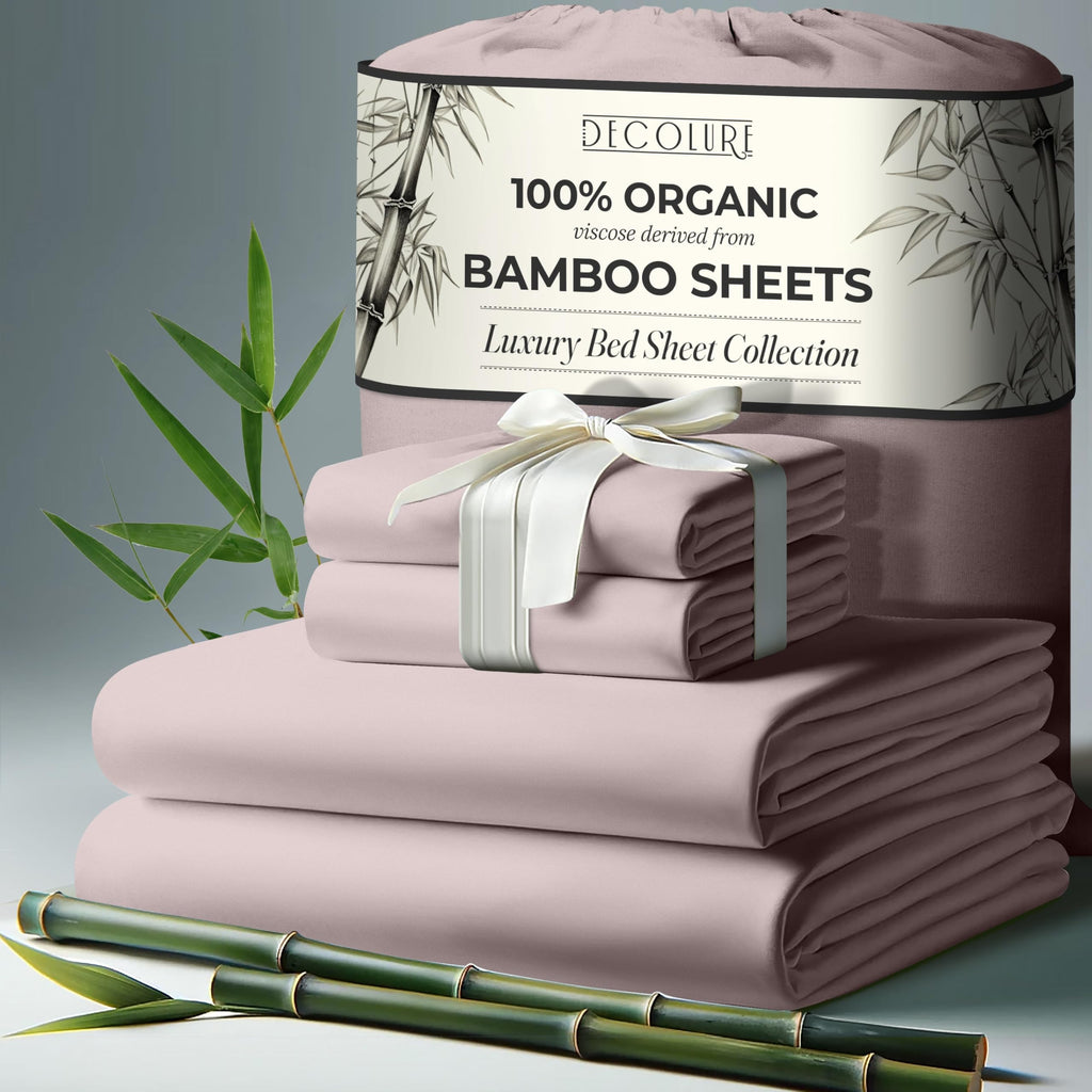 Decolure 100% Organic Viscose Derived From Bamboo Sheets Cal King Size 4Pcs - Ultra Soft & Luxuriously Cooling, 17'' Deep Pocket