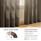Melodieux Brown Semi Sheer Curtains 72 Inches Long For Bedroom, Living Room Linen Look Privacy Window Rod Pocket Sheer Drapes, 5