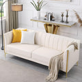 FOTOSOK 78   Sofa, Modern White Couches for Living Room with 2 Throw Pillows, Comfy Faux Leather Sofa 3 Seater Couch with Gold