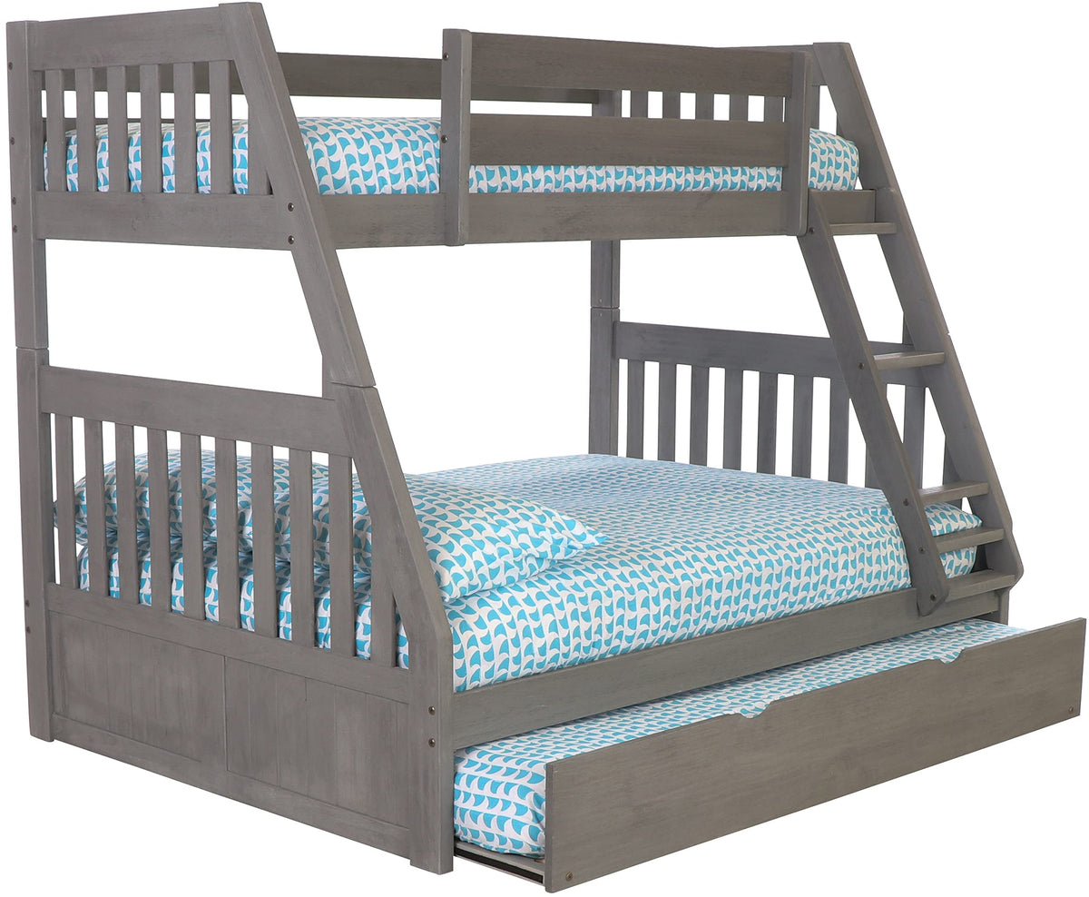 OS Home and Office Furniture Model 3219TRU-22 Solid Pine Twin/Full Bunk Bed with Twin Trundle in Charcoal Gray