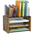 4-Tier Desk Organizer, Desk File Organizer with 5 Vertical File Holders, Office Desktop Organizer with 3 Level Paper Organizer L