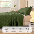 Litanika King Size Quilt Bedding Set, Olive Green Summer Lightweight Soft Comforter Bedspreads & Coverlets, Boho Farmhouse Beddi