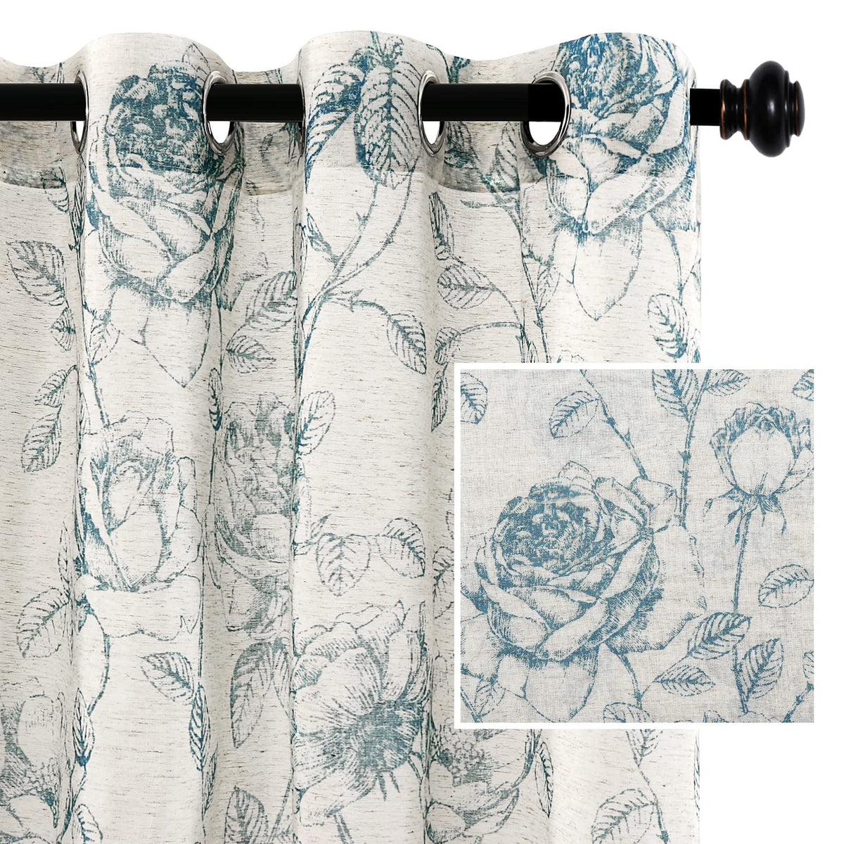 H.Versailtex Linen Curtains Natural Linen Blended Curtain Panels For Living Room/Light Reducing Linen Sheer Curtains 108 Inch Le