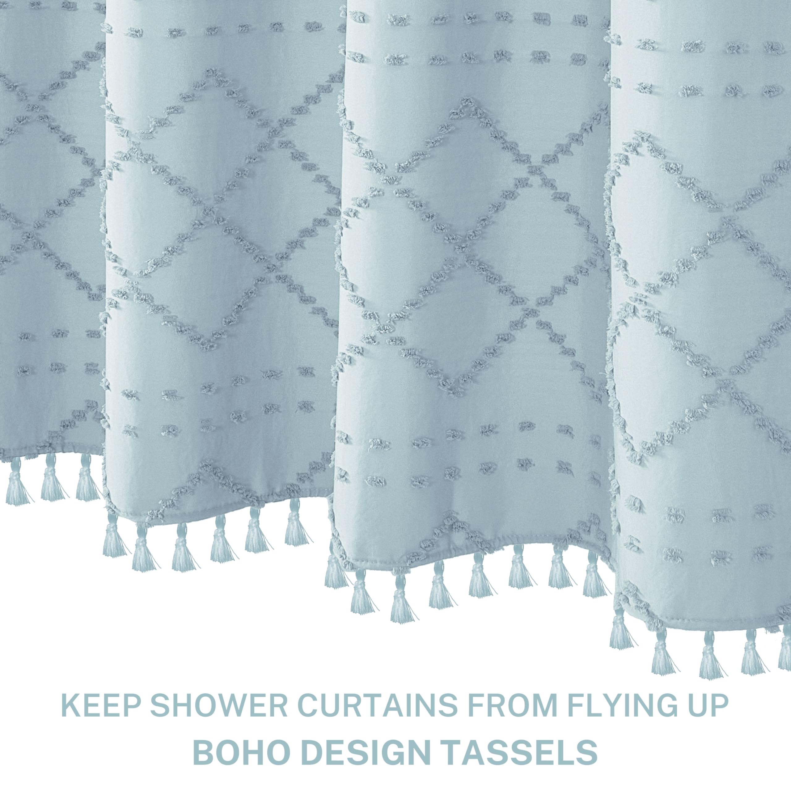 Siiluminisoy Fog Blue Boho Shower Curtain Woven Fabric Shower Curtain, 72 X 72 Tufted Chevron Textured Striped Modern Farmhouse