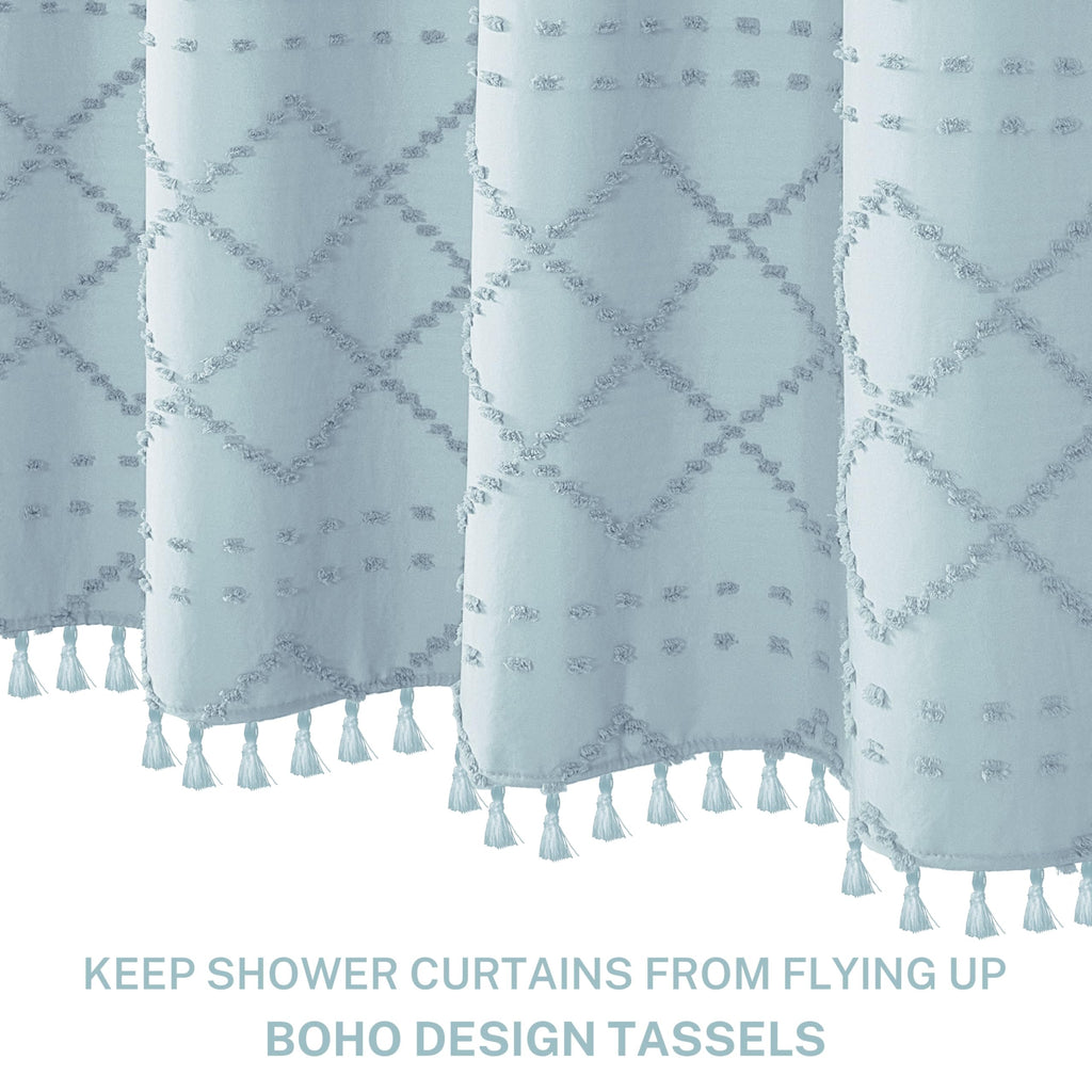 Siiluminisoy Fog Blue Boho Shower Curtain Woven Fabric Shower Curtain, 72 X 72 Tufted Chevron Textured Striped Modern Farmhouse
