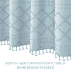 Siiluminisoy Fog Blue Boho Shower Curtain Woven Fabric Shower Curtain, 72 X 72 Tufted Chevron Textured Striped Modern Farmhouse