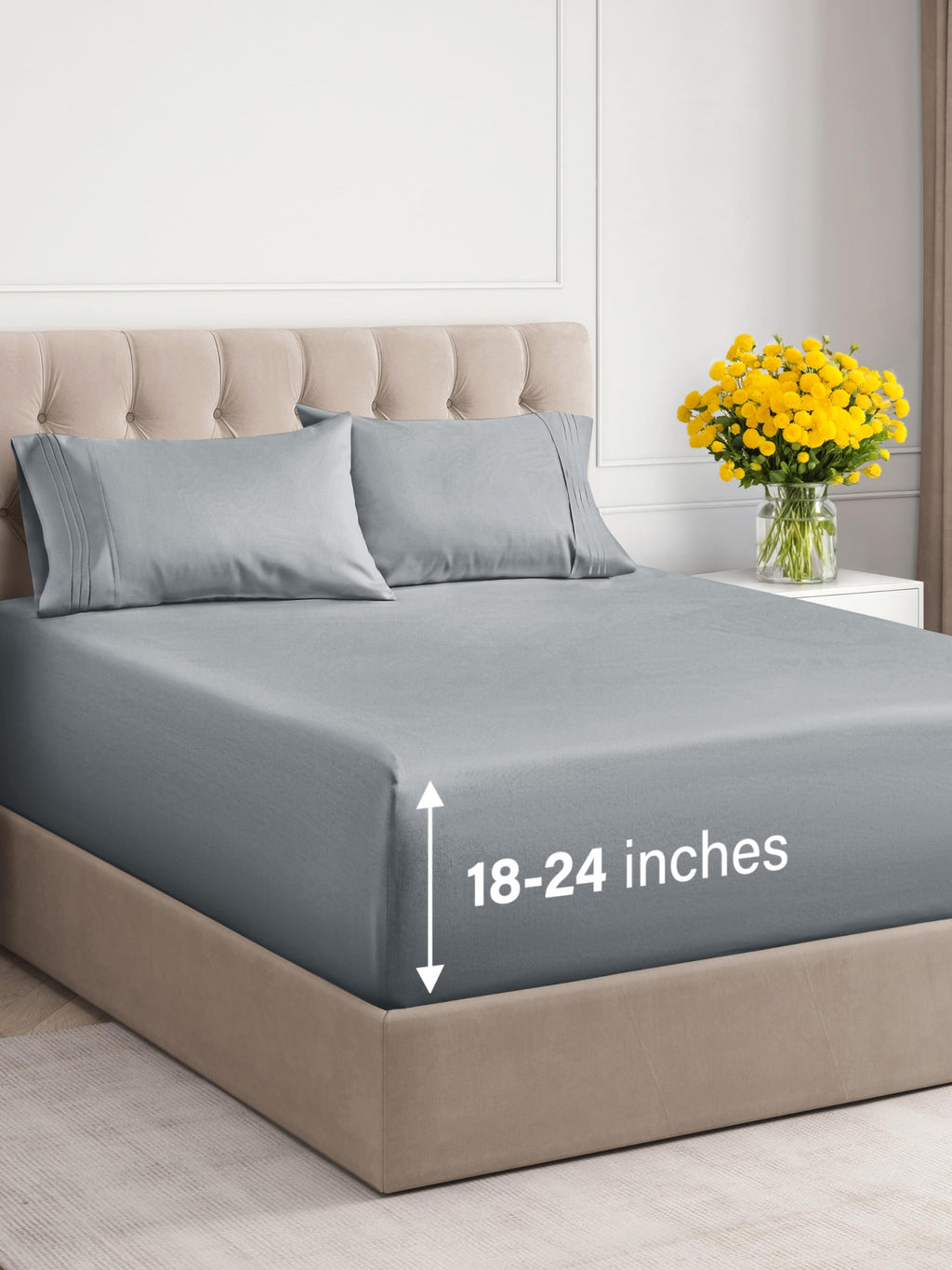 Extra Deep Pocket Cal King Sheets - 4 Piece Breathable & Cooling Bed Sheets - Hotel Luxury Sheet Set - Soft, Wrinkle Free & Comfy - Easily Fits Extra Deep Mattresses - Deep Pocket Steel Blue Sheets