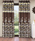 Home Sizzler 2 Piece Flower Border Panel Eyelet Polyester Door Curtains  7 Feet, Brown
