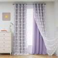 Mysky Home Girls Curtains For Bedroom Lilac Curtains 90 Inches Long Nursery Curtains White Pom Pom Sheer Curtains For Dining Room Grommet Double Layer Toddler Room Darkening Window Panels W52 X L90