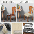 Buyue Fast Installation Dining Room Chair Covers Set Of 4, Luxury Stretch Jacquard Seat Slipcovers For Kitchen Armless Chairs, Rear Gapped- Beige- 4