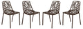 LeisureMod Aluminum Stackable Dining Chair Set of 4 with Floral Cutout Design, Brown Patio Side Chair for Indoor and Outdoor Use