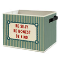 WULQYING Inspirational Kids Nursery Storage Bins Box with Handles, Retro Green Striped Be Silly Honest Kind Motivational Collaps