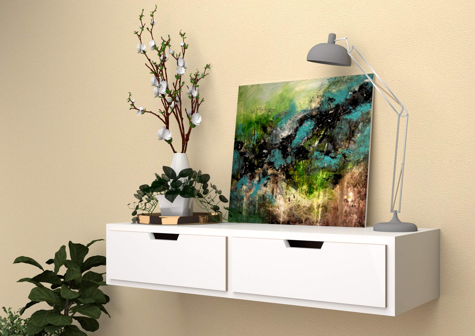 Vudy Exclusively Launched Engineered Wood Wall Shelf with Drawer for Living Room , Storage and Home Decorative Items (Set of 1 ,