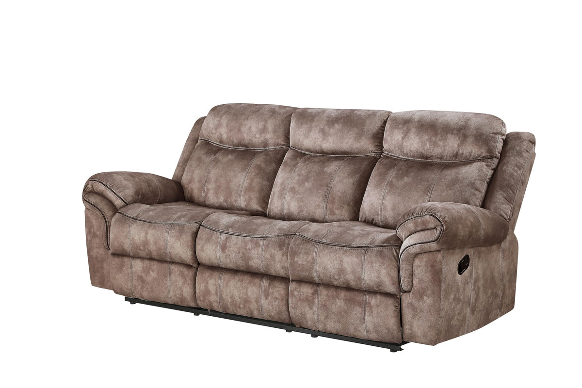 Acme Zubaida Velvet Motion Reclining Sofa with USB Dock in 2-Tone Chocolate