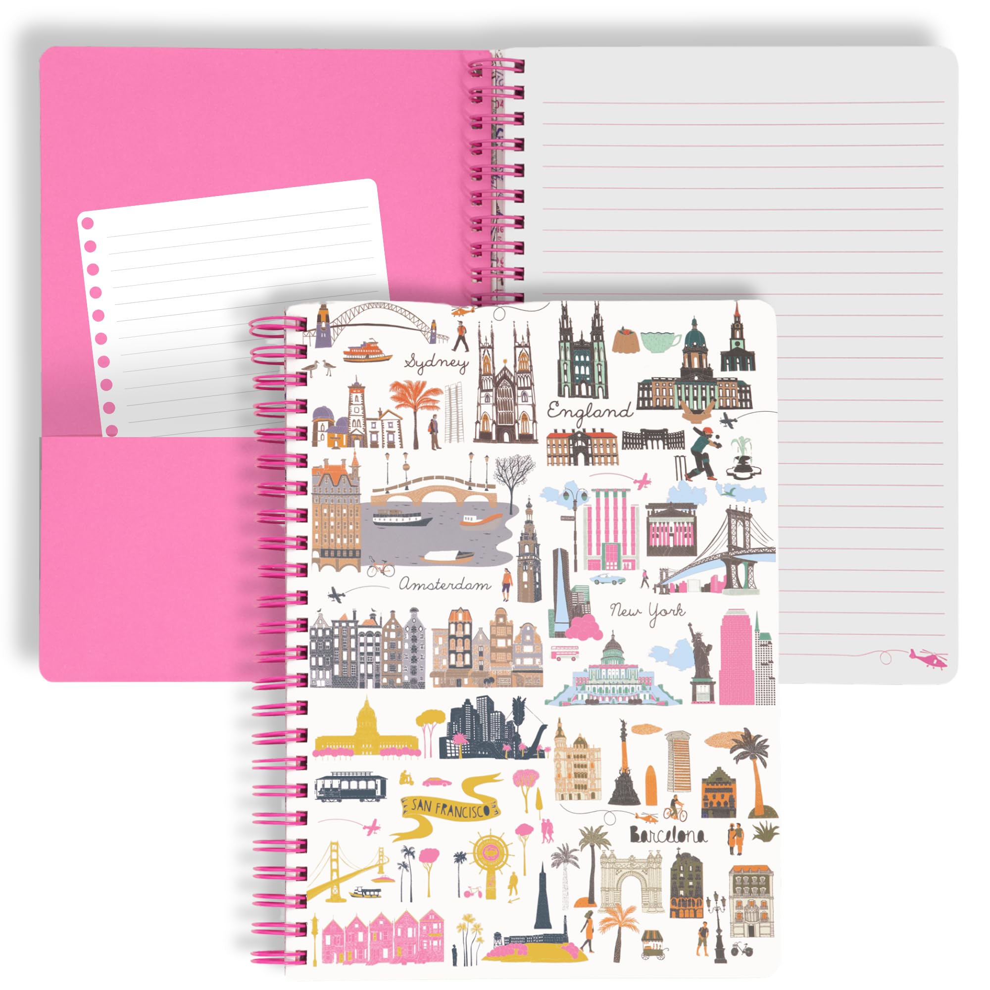 Steel Mill & Co Cute Mini Spiral Notebook, 8.25' X 6.25' Journal With Durable Hardcover And 160 Lined Pages, Travel Icons