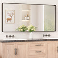 Keonjinn Black Bathroom Mirror for Over Sink, 60    x 28    Large Rounded Rectangle Bathroom Vanity Mirror, Matte Black Modern D