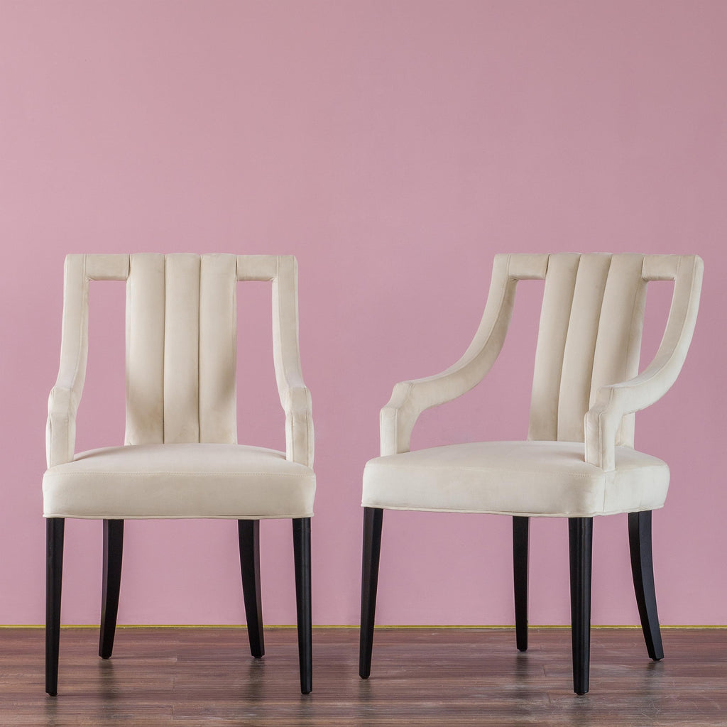 New Pacific Direct Viola Velvet Fabric Klismos Dining Chairs, Dulce Sand