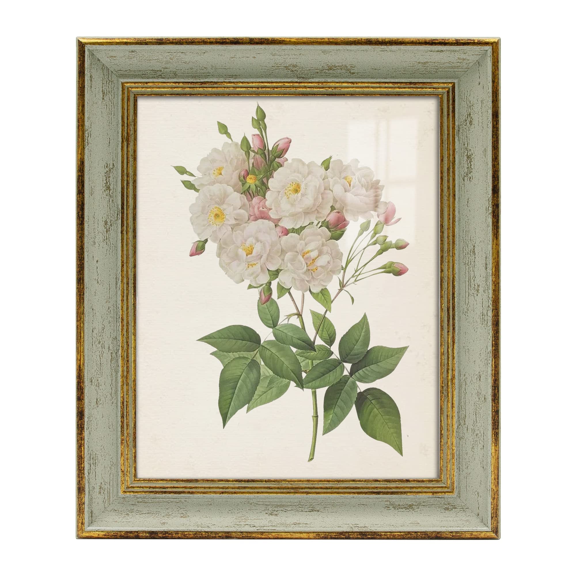 Sapowerntus Vintage 8x10 Picture Frame Gold Line Sage Green Distressed Photo Frames Set Antique Wall Hanging Tabletop Display Ho