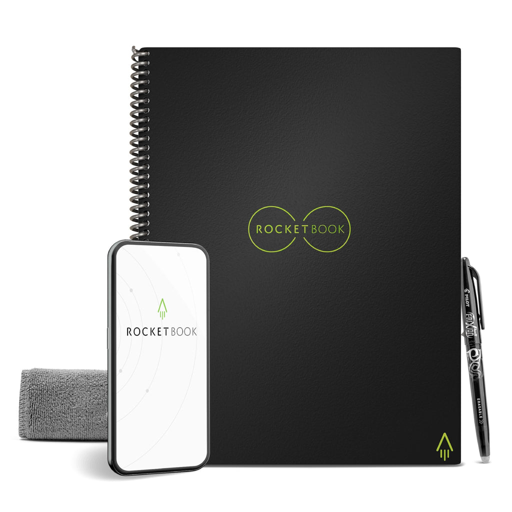 Rocketbook Core Reusable Spiral Notebook, Letter Size 8.5X11, Black - Dotted Pages, App-Connected, Erasable, Durable Cover, Idea