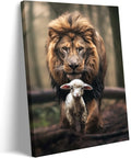 Framed Lion and Lamb Canvas Wall art Christian Jesus Lion King Poster Print God Religious Artwork Church Wall Decor Pictures for
