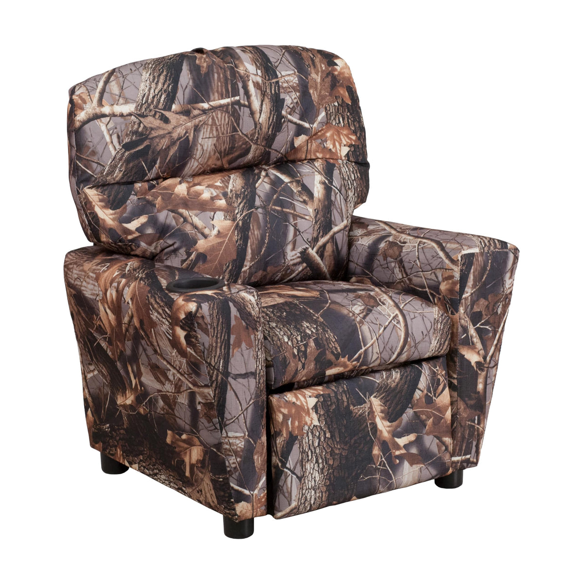 Flash Furniture Chandler Vinyl Kids Recliner With Cup Holder And Safety Recline, Contemporary Reclining Chair For Kids, Supports Up To 90 Lbs., Camouflage