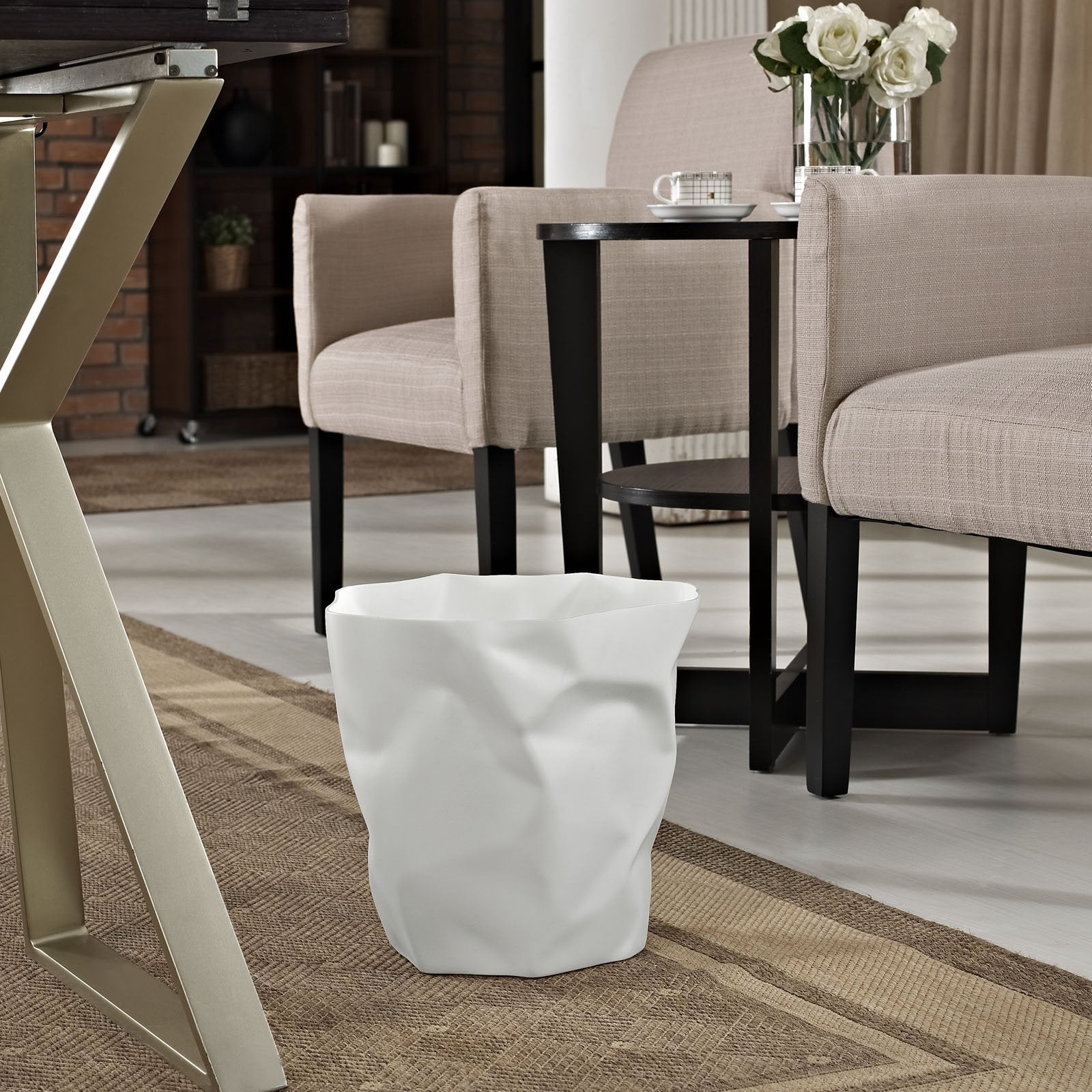 Modway Lava Trash Bin in White,12.5&quot; L x 11.5&quot; W x 11.5&quot; H