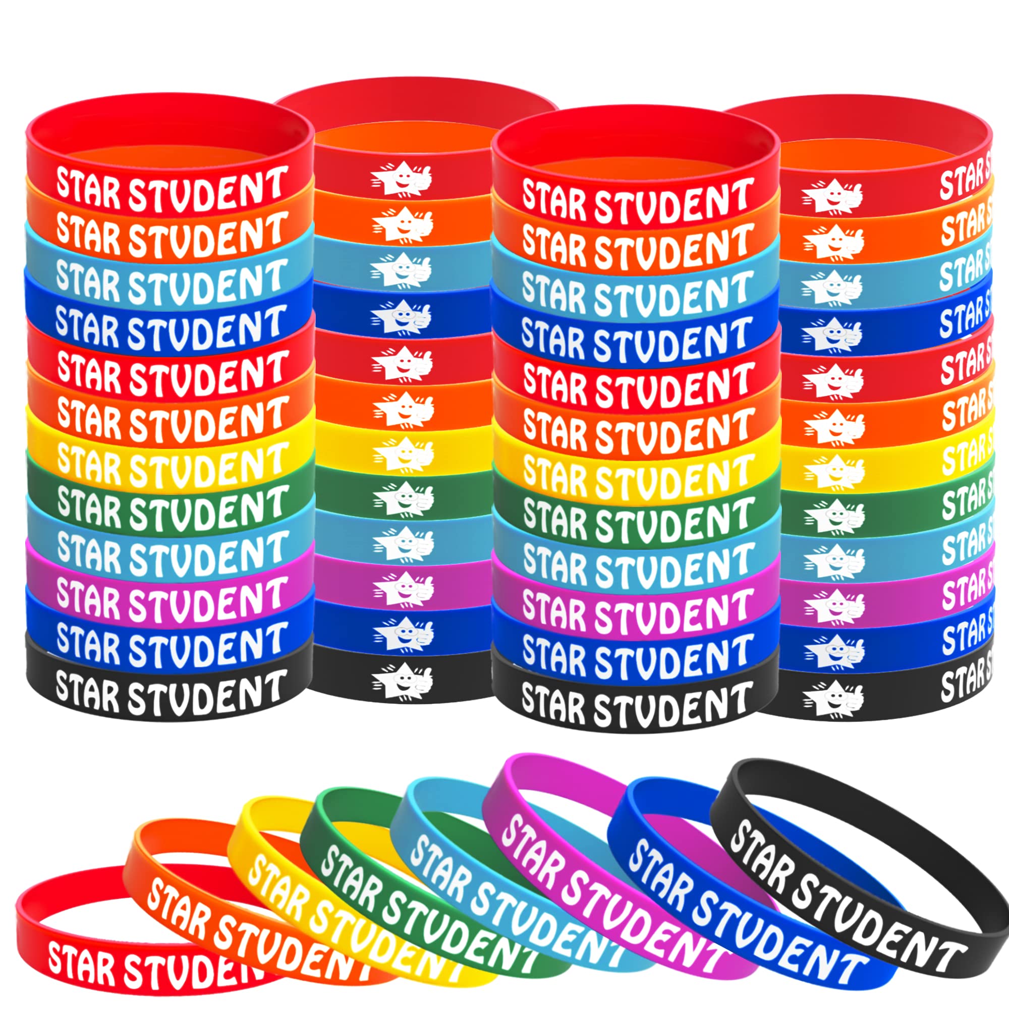 Wehhbtye 48Pcs Star Student Wristbands-8 Color Star Student Silicone Bracelets, Rubber Bracelets For Student Rewards School Clas