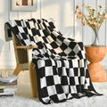 Checkered Throw Blanket, Black Knit Blankets With Soft Fluffy Microfiber, Cozy Fluffy Lightweight Decorative Reversible Travel B