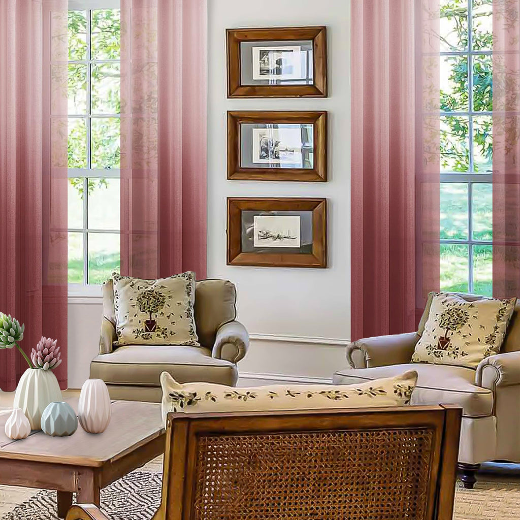 Dwcn Faux Linen Ombre Sheer Curtains - Gradient Semi Voile Grommet Top Window Curtains For Bedroom And Living Room, Set Of 2 Pan