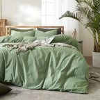 Amwan Simple Style Sage Green Duvet Cover King Size Soft 100% Washed Cotton Bedding Sets Solid Color Light Green Comforter Cover
