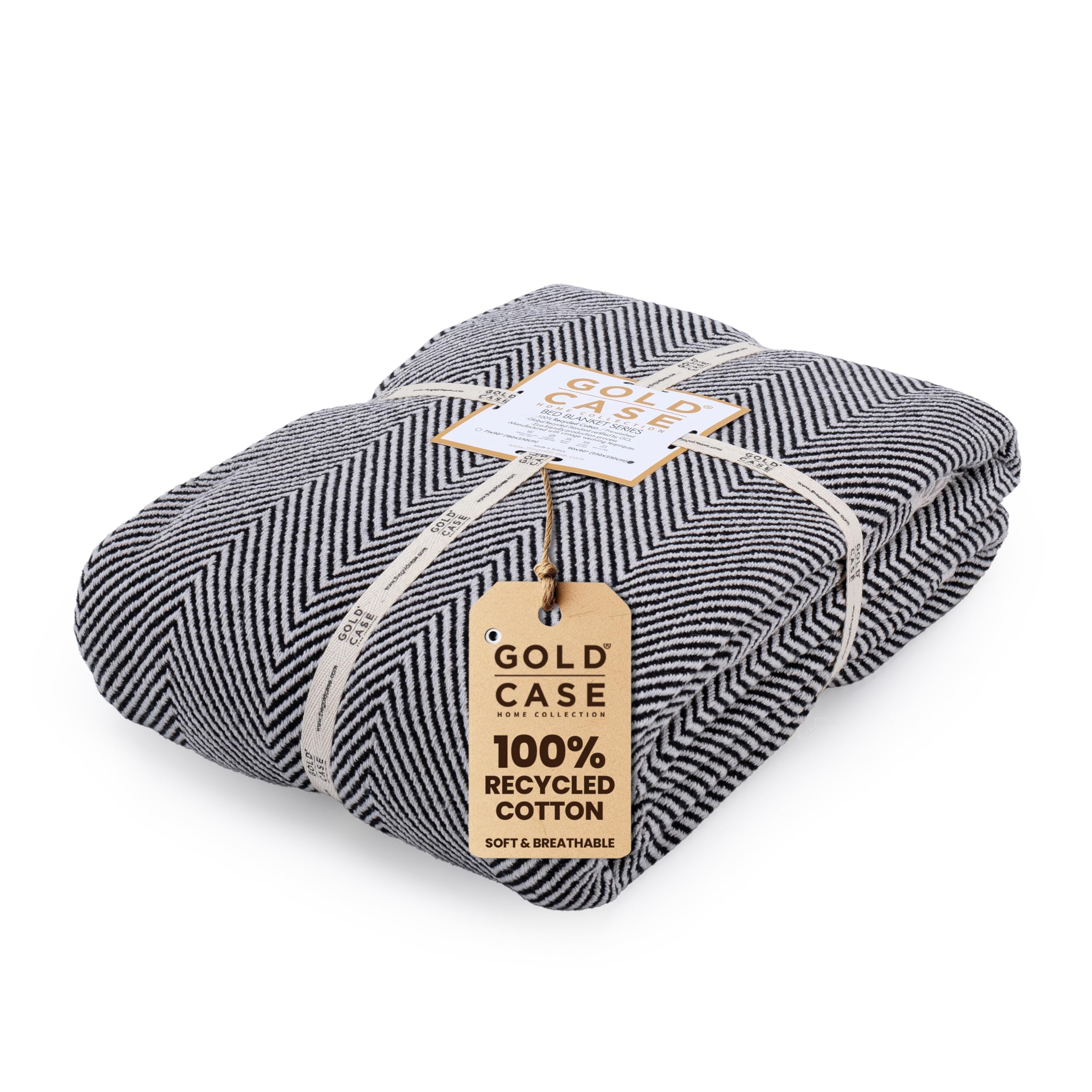 Gold CASE Turkish Bed Blanket - 100% Recycled Cotton Bed Blankets 71x90 - Soft Cotton Blankets Twin/Twin XL Size - Layering Ligh