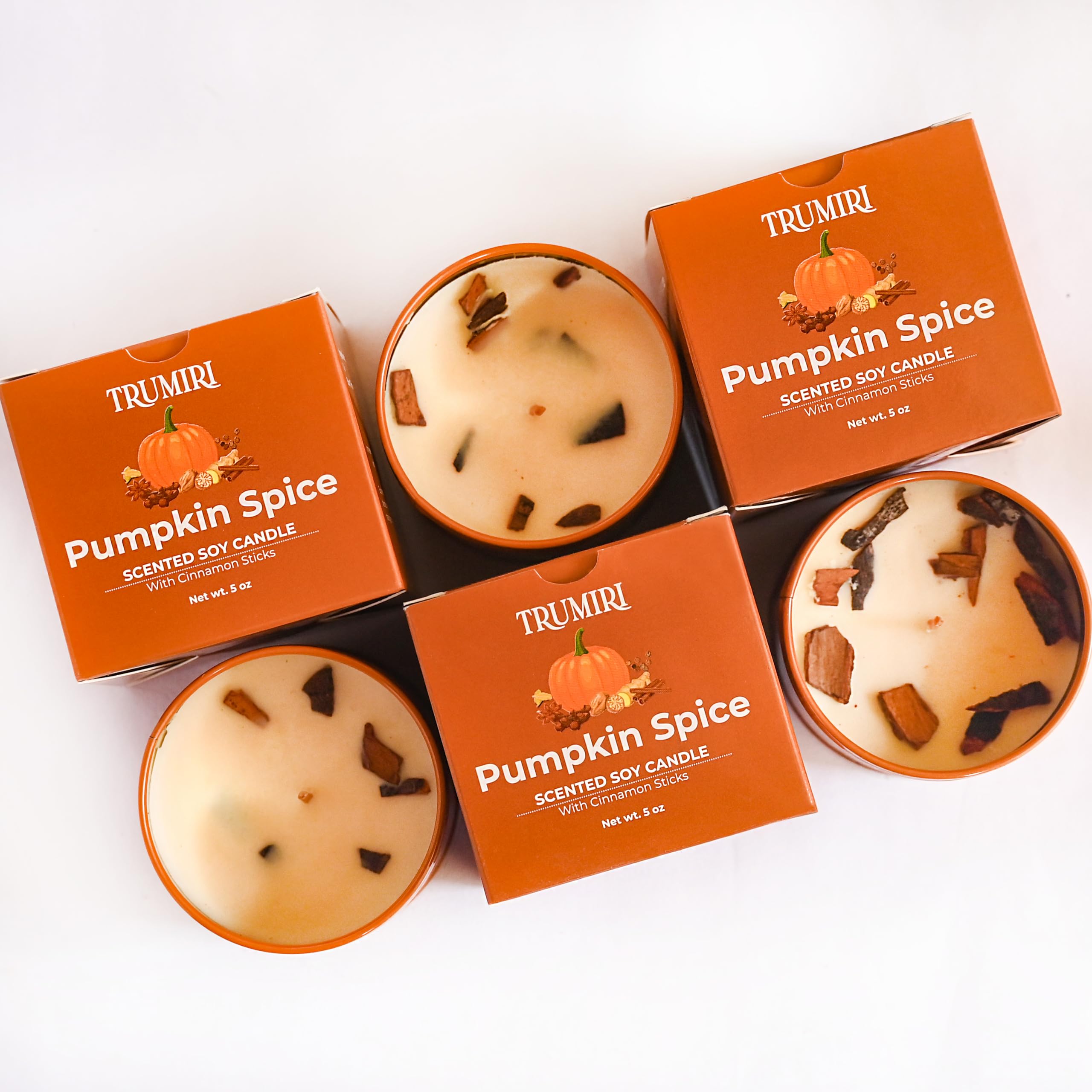 Pumpkin Spice - Cinnamon Soy Candles for Home Scented - for Fall Halloween Thanksgiving Holidays - Pack of 3 x 5oz Natural Clean