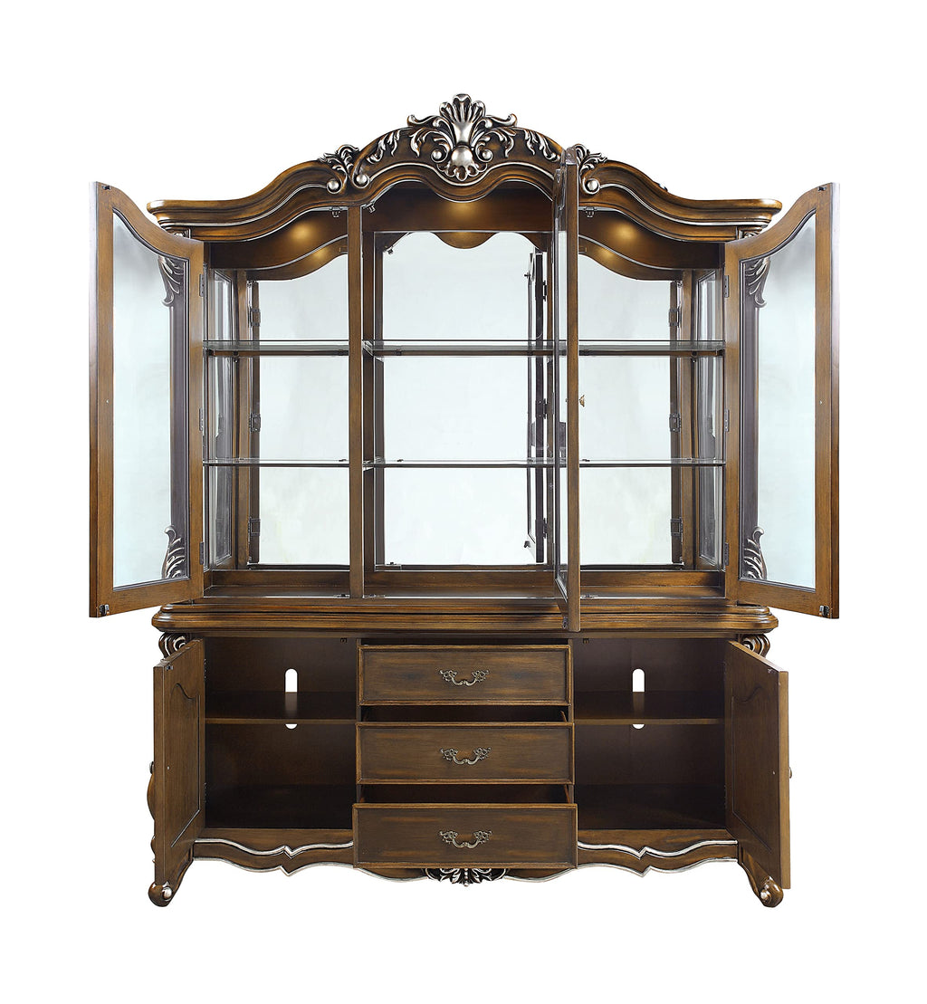 Acme Latisha Wooden Hutch and Buffet with Glass Doors in Antique Oak