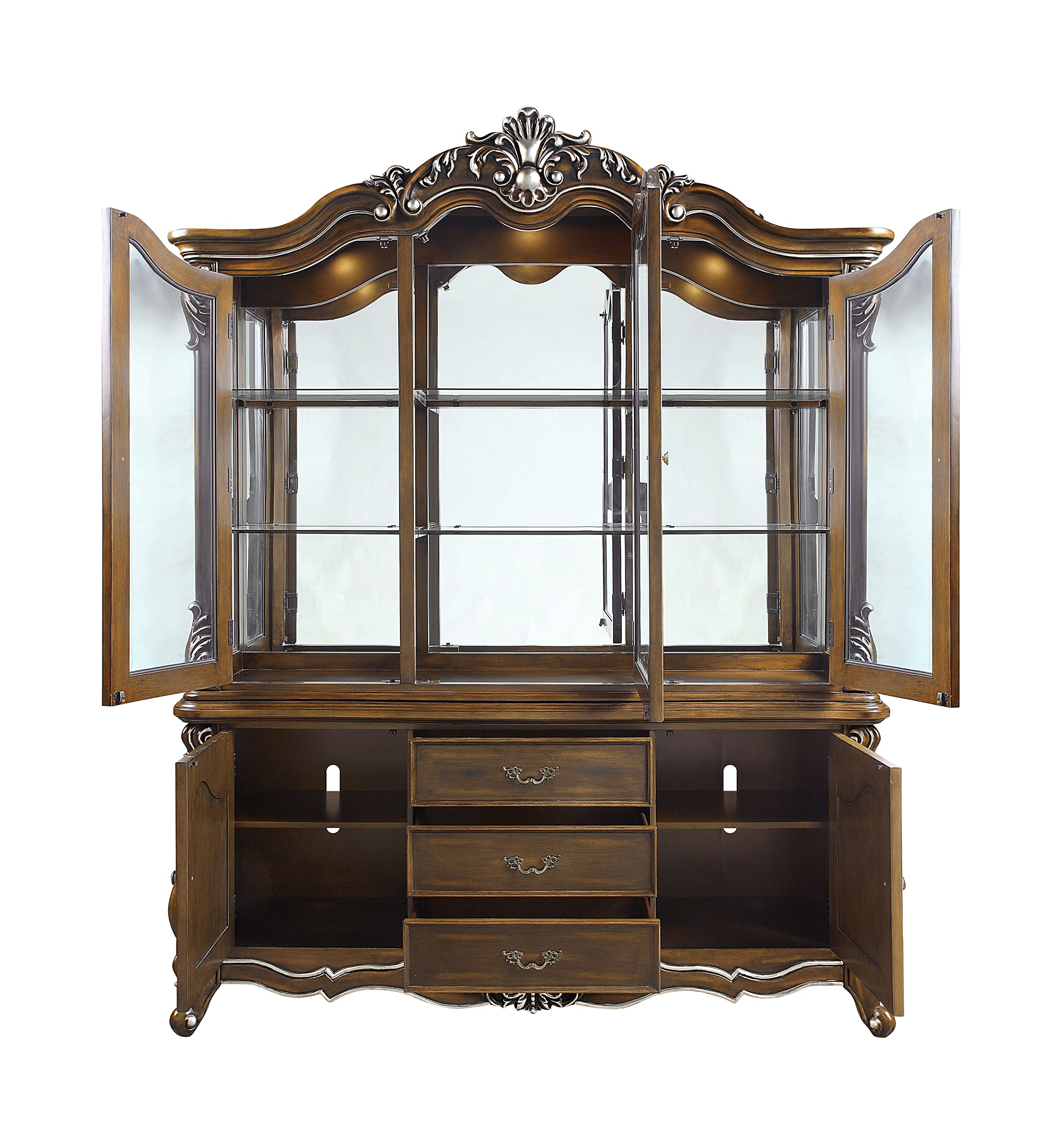Acme Latisha Wooden Hutch and Buffet with Glass Doors in Antique Oak