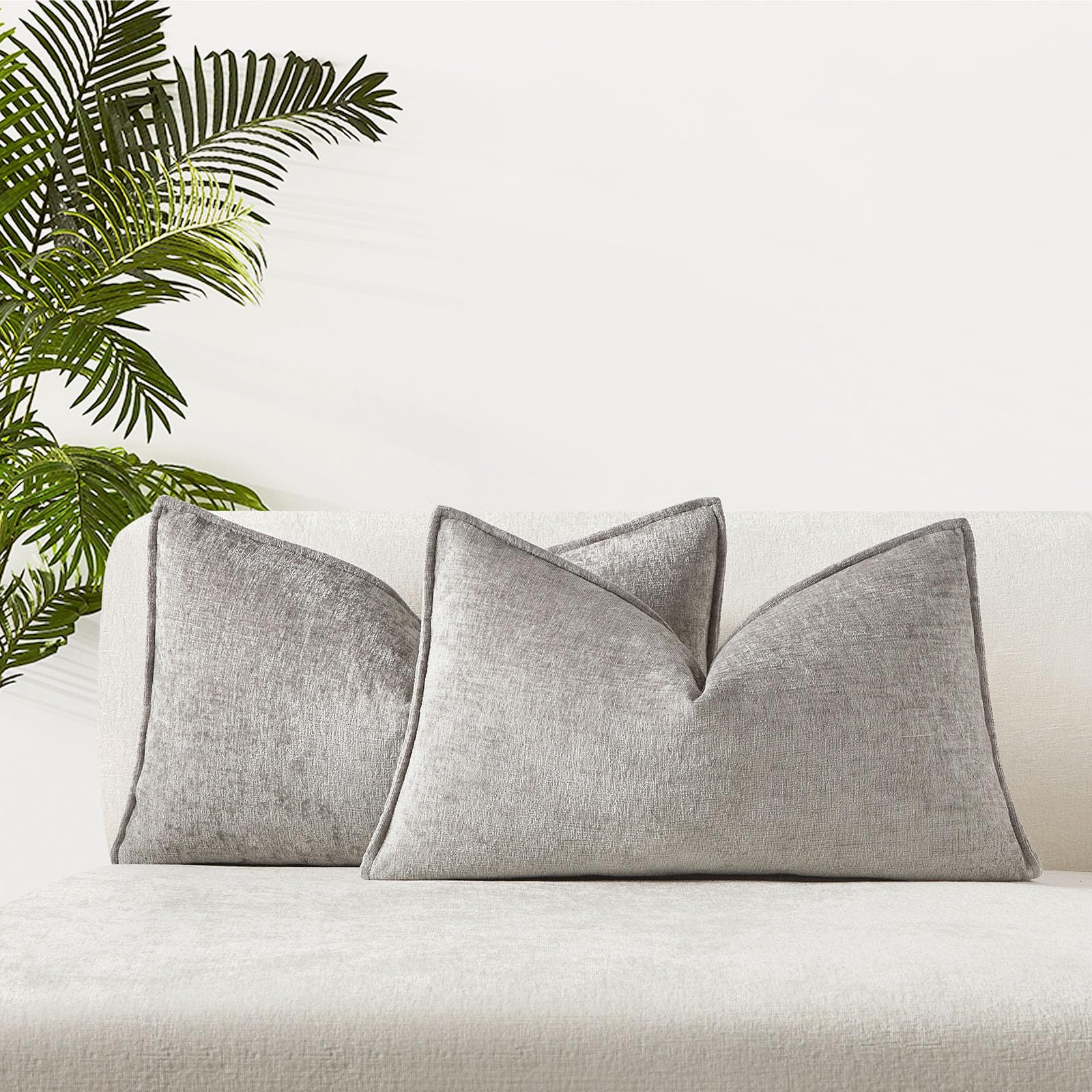 Juspurbet Grey Chenille Lumbar Throw Pillow Covers 16X24 Inch Set Of 2 Decorative Soft Textured Cushion Cases For Living Room So
