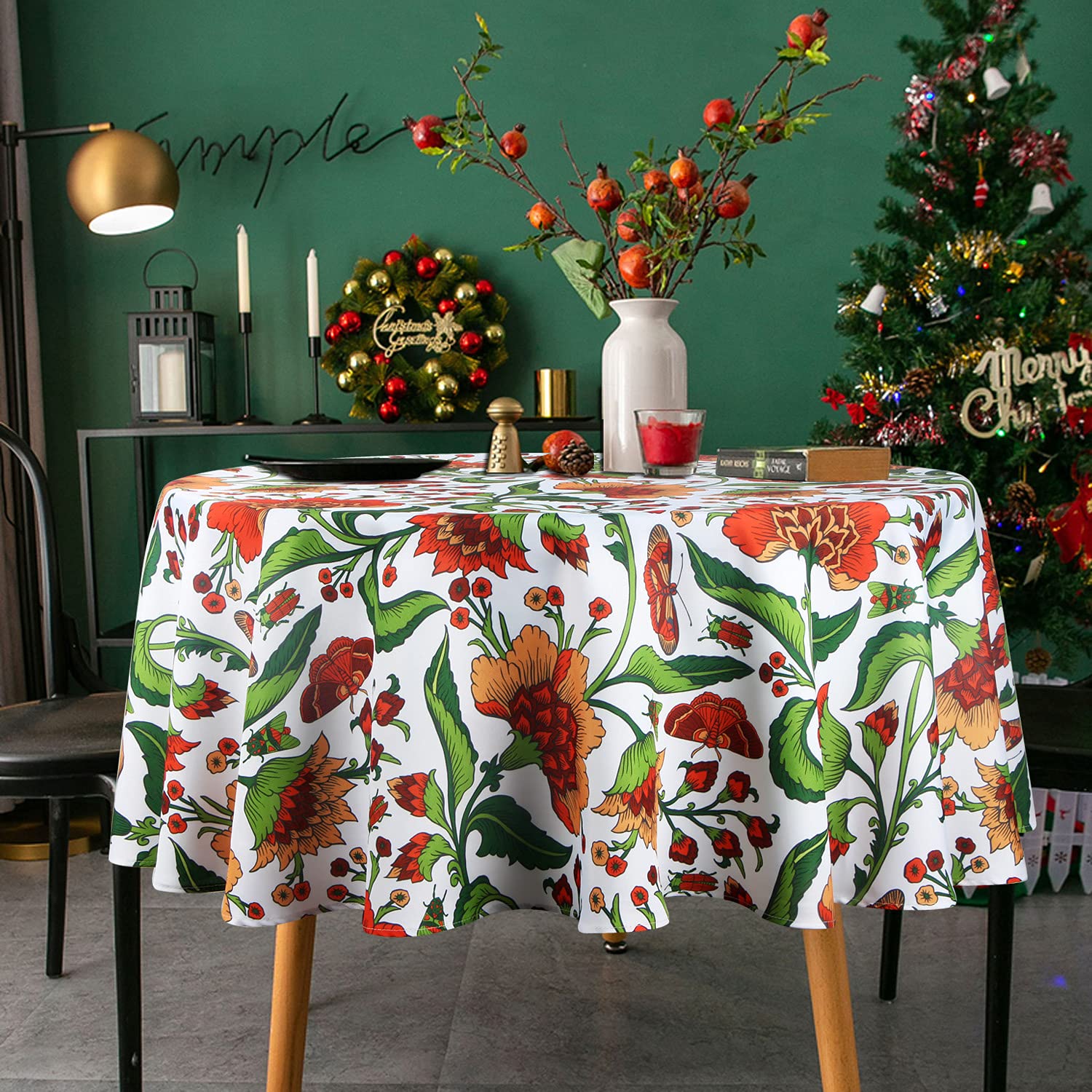 Ehousehome Indoor Outdoor Tablecloth Water Resistant Spill Proof Fabric Table Cover (70Inch Round No Zipper And Hole)
