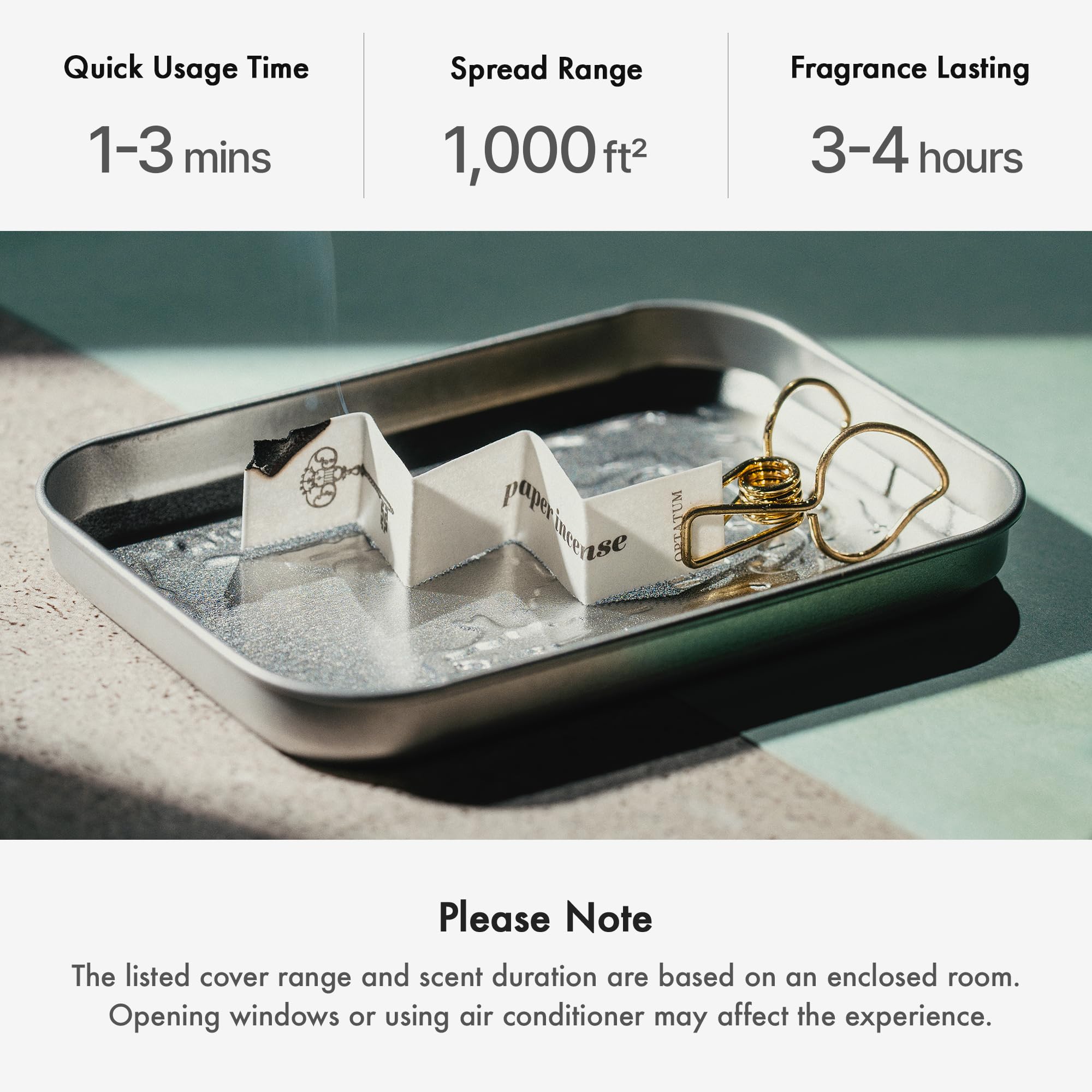 OPTATUM Paper Incense - 48pcs Vintage Tin Case, Cedarwood & Hinoki, Long-Lasting Fragrance, Eliminates Odors in Bathroom & Kitchen