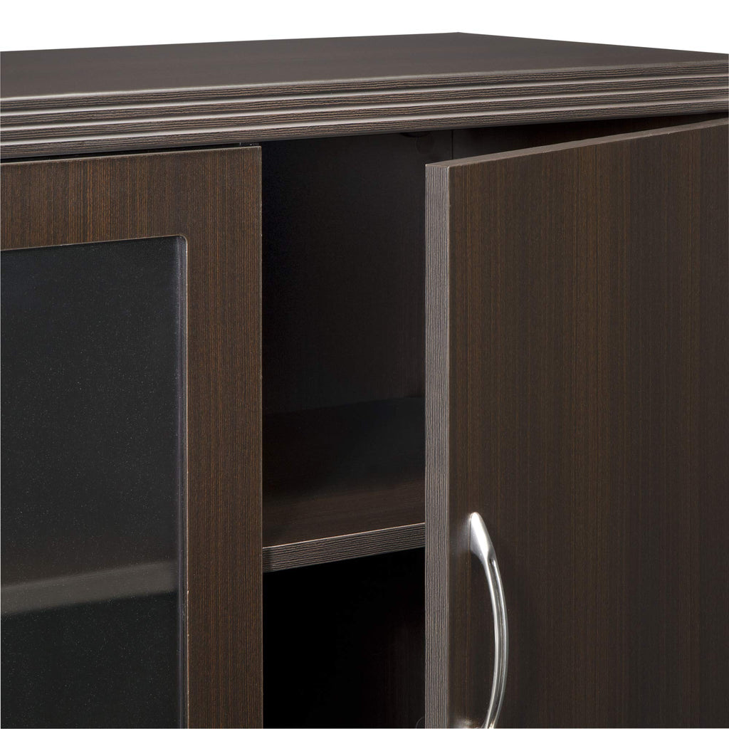 Safco Mayline Alcldc Aberdeen Low Wall Cabinet With 2 Glass And 2 Wood Doors, Mocha Tf