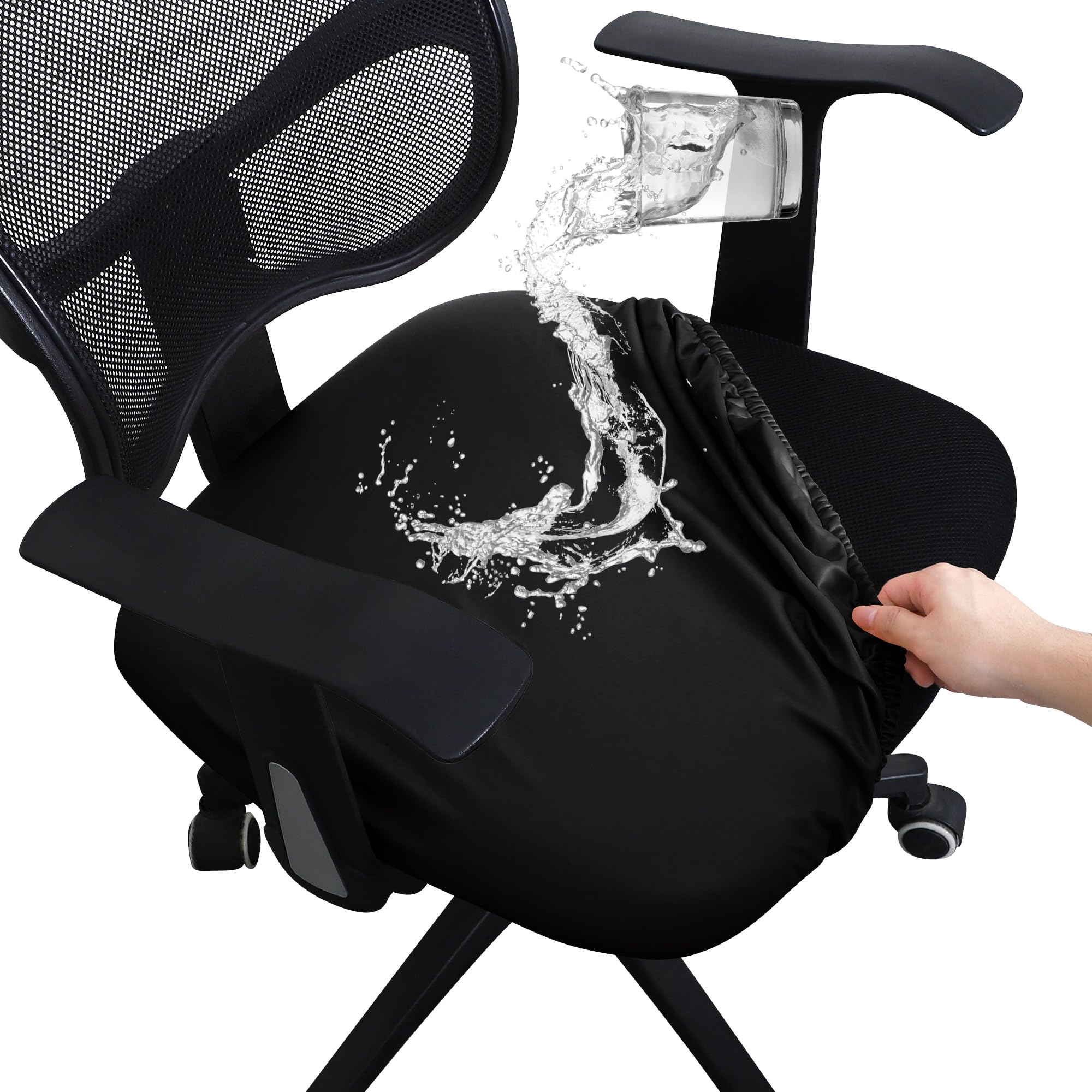 FORCHEER Office Chair seat Covers Leather Stretch Waterproof PU Computer Chair Seat Cushion Slipcovers-Black