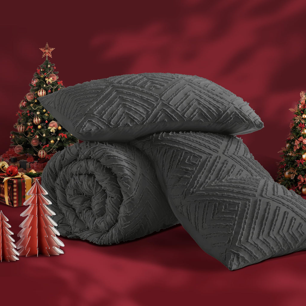 Andency Dark Grey Comforter Set King Size, 3 Pieces Gray Boho Bedding Set & Collections, Farmhouse Tufted Fluffy Bedding Comforter Sets For King Bed (1 Comforter 104X90In, 2 Pillowcases)