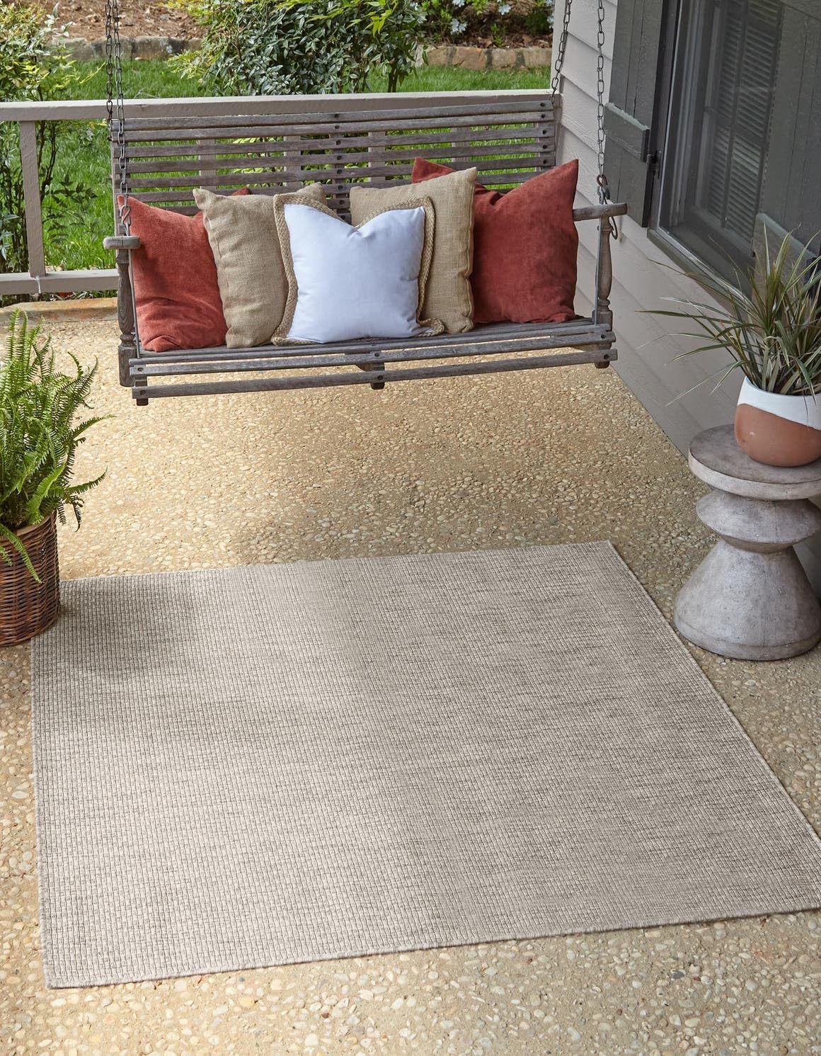Unique Loom Outdoor Solid Collection Area Rug (10 Square Light Gray/Ivory)