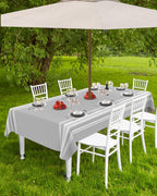 Queenker Outdoor Tablecloth With Umbrella Hole, Farmhouse Gray White Stripe Rectangle Tables Waterproof Tabletop Collection For