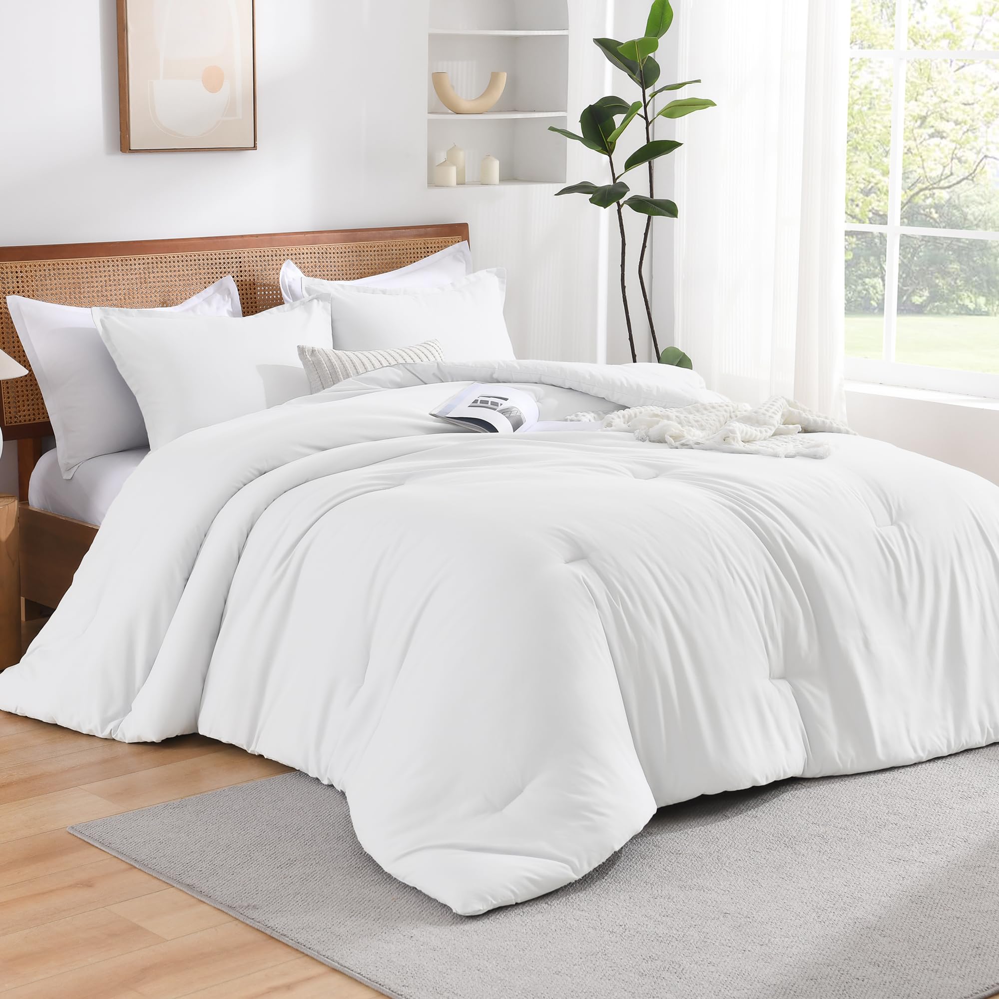 Andency White California King Comforter Set, 3 Pieces Cal King Lightweight Soft Solid Bed Comforter, Oversized Fluffy Microfiber Bedding Set (104X96In, 2 Pillowcases)