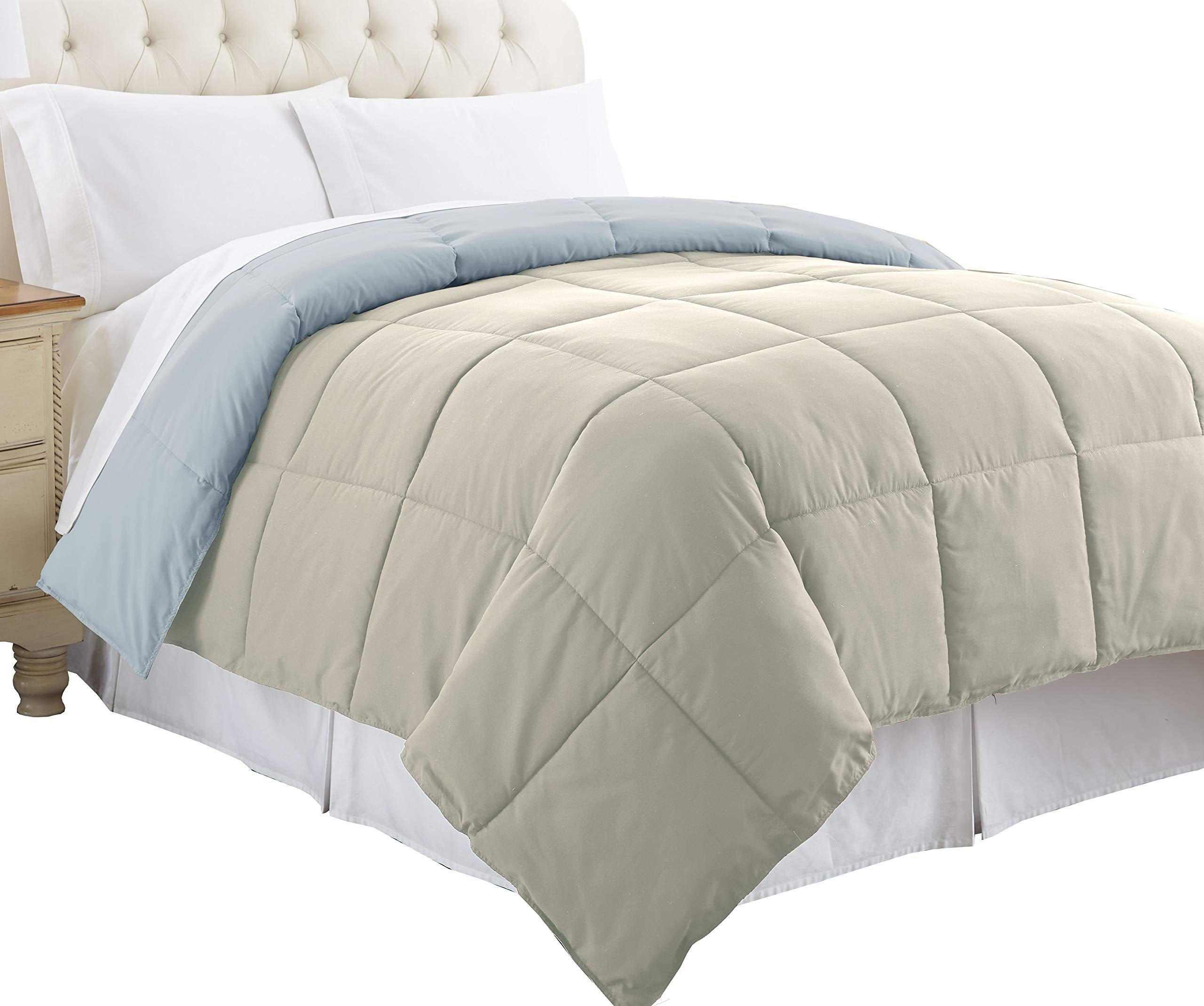 TUP The Urban Port, Gray and Blue Genoa King Size Box Quilted Reversible Comforter