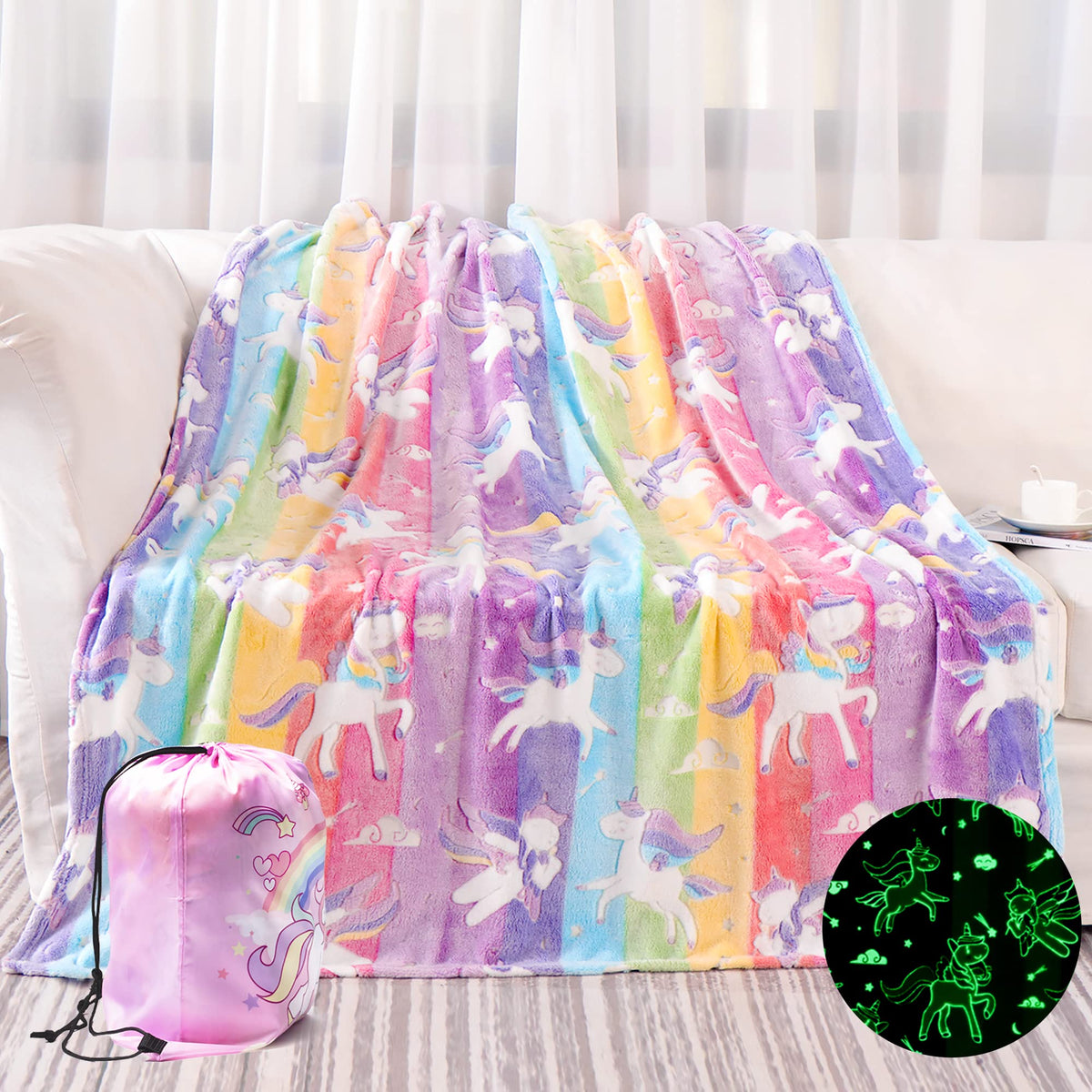 Lifeyj Glow In The Dark Blanket Unicorns Gifts For Girls, Soft Blanket 3 4 5 6 7 8 9 10 Year Old Girl Gifts, Toddler Girls Toys
