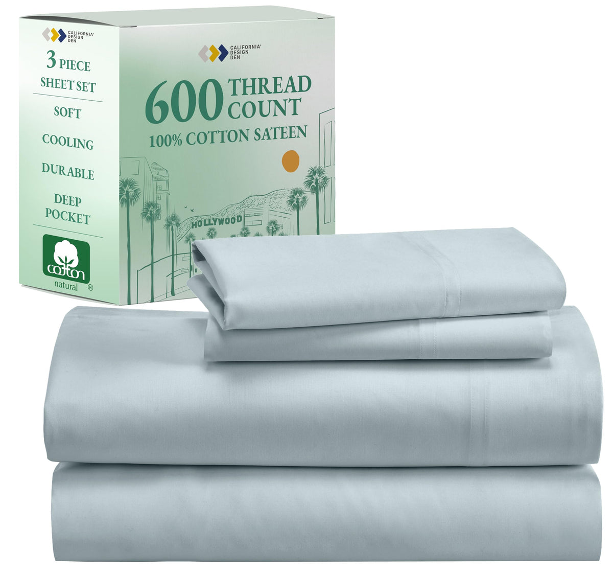 California Design Den Luxury Twin Sheet Set - 100% Cotton, 600 Thread Count Deep Pocket Twin Sheets, Soft Hotel-Quality Bedding