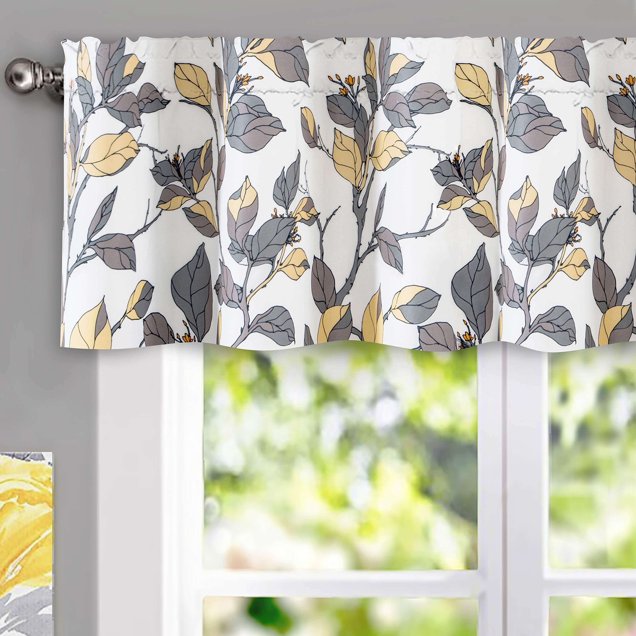 Driftaway Ryan Sketch Flower Floral Branch Leaves Lined Thermal Insulated Window Curtain Valance Rod Pocket 52 Inch By 14 Inch P