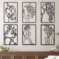 6 Pieces Black Metal Wall Decor Modern Minimalist Abstract Woman Wall Art Aesthetic Female Wall Sculpture Line Drawing Hanging A