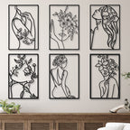 6 Pieces Black Metal Wall Decor Modern Minimalist Abstract Woman Wall Art Aesthetic Female Wall Sculpture Line Drawing Hanging A