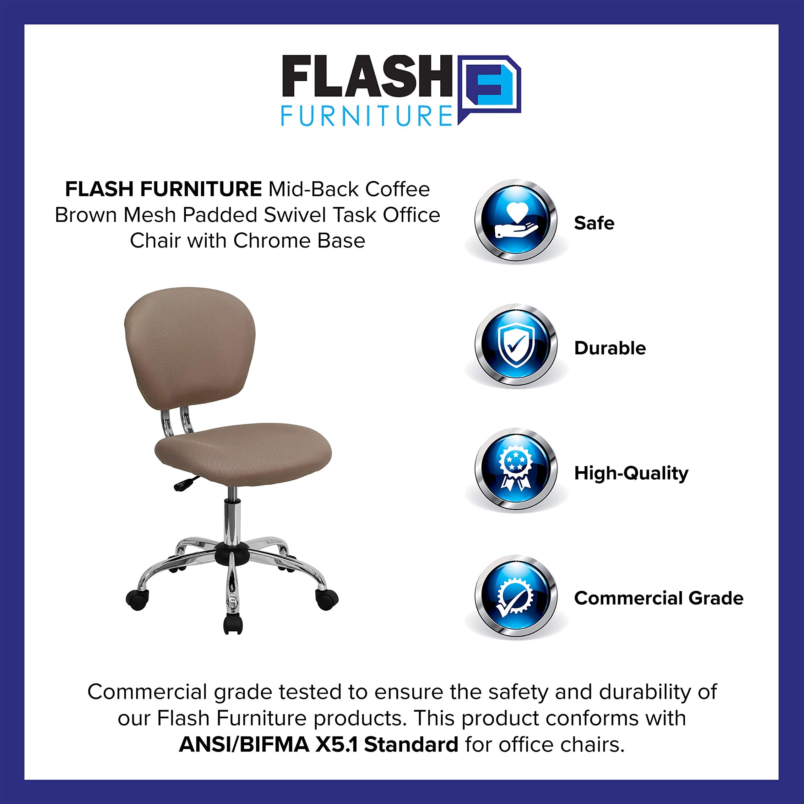 Flash Furniture Beverly Mid-Back Coffee Brown Mesh Padded Swivel Task Office Chair with Chrome Base